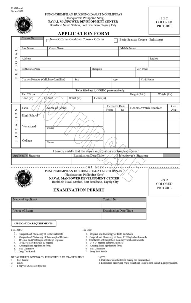 navy job registration form