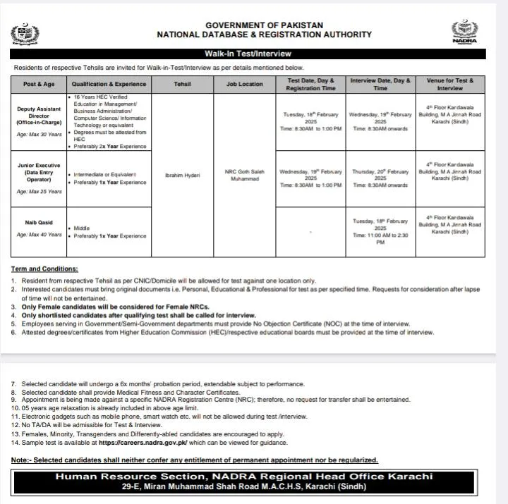 Nadra Jobs 2025 Most Recent Advertisement