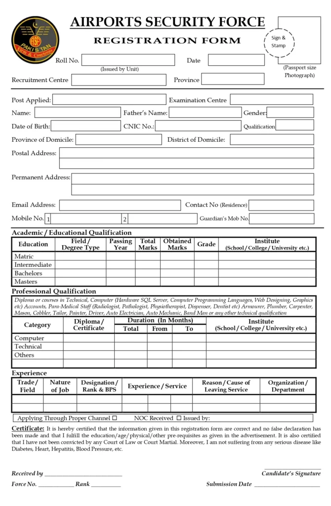 Asf Jobs Application form